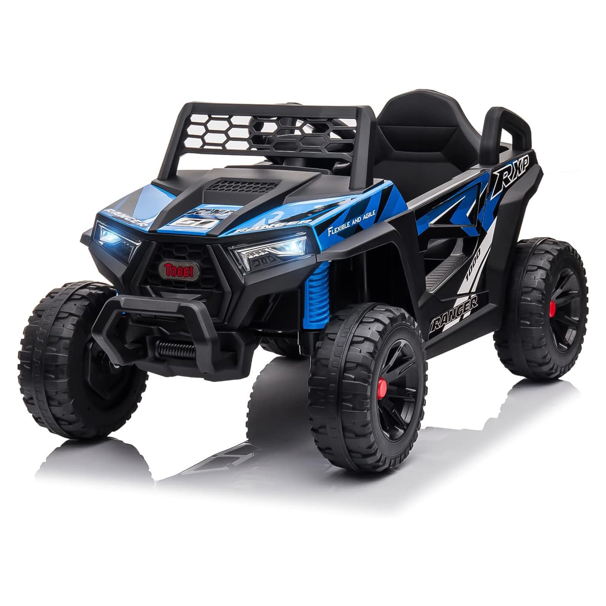 TOBBI 12 Volt Kids Ride on Electric Car Off Road UTV Truck with Horn, Blue - VMInnovations