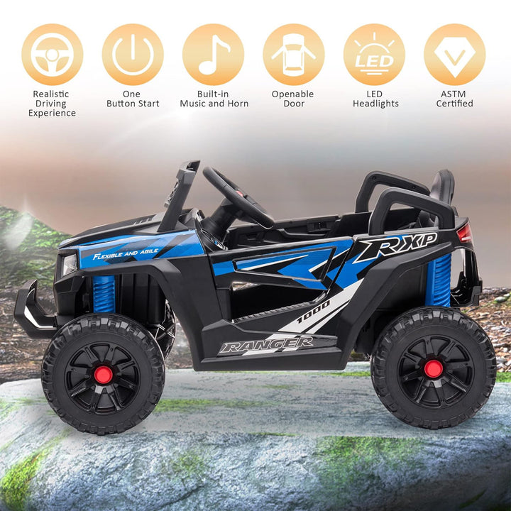 TOBBI 12 Volt Kids Ride on Electric Car Off Road UTV Truck with Horn, Blue - VMInnovations