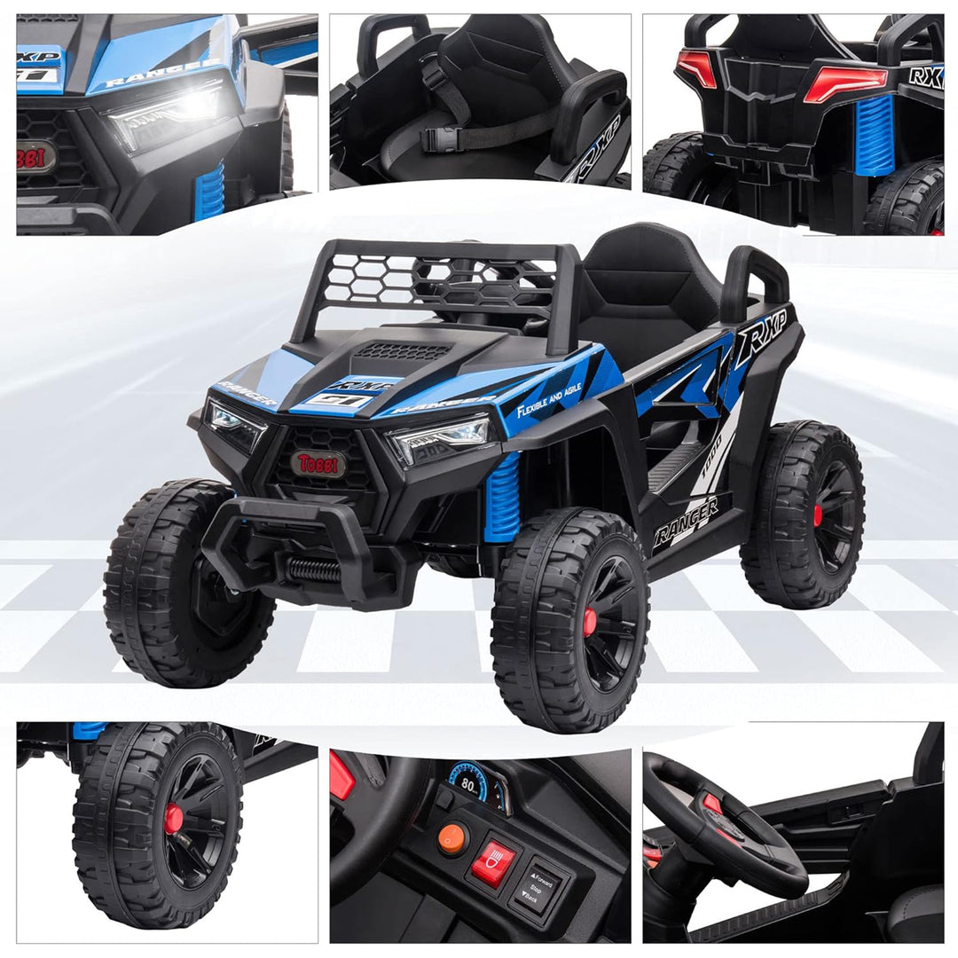 TOBBI 12 Volt Kids Ride on Electric Car Off Road UTV Truck with Horn, Blue - VMInnovations