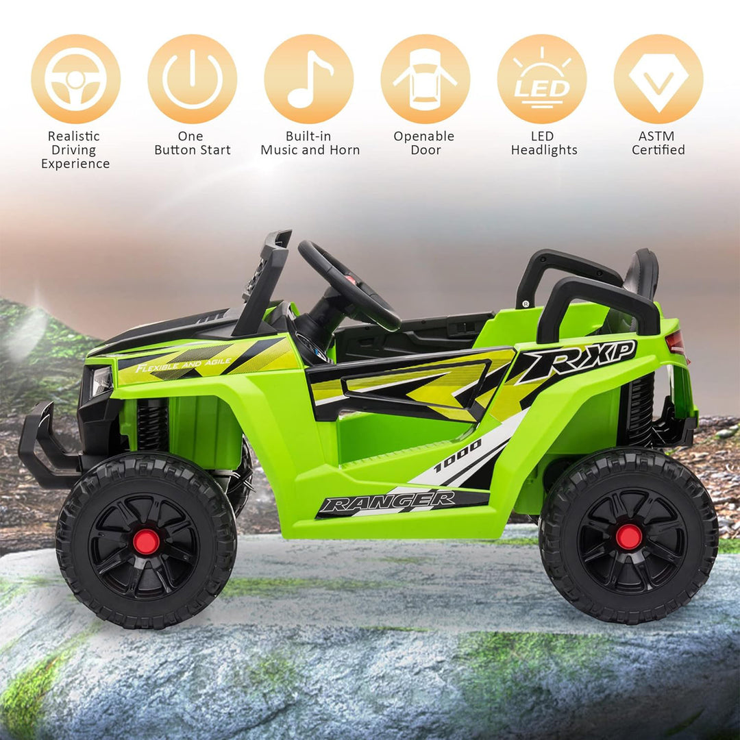 TOBBI 12 Volt Kids Ride on Electric Car Off Road UTV Truck with Horn, Green - VMInnovations