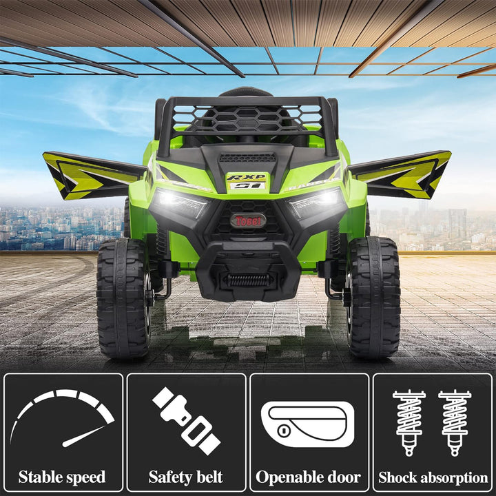TOBBI 12 Volt Kids Ride on Electric Car Off Road UTV Truck with Horn, Green - VMInnovations