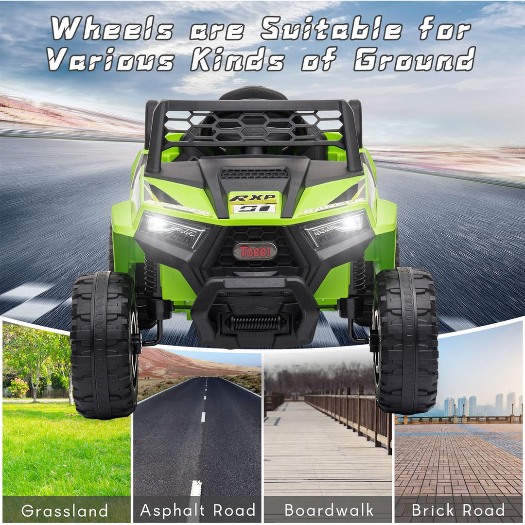 TOBBI 12 Volt Kids Ride on Electric Car Off Road UTV Truck with Horn, Green - VMInnovations