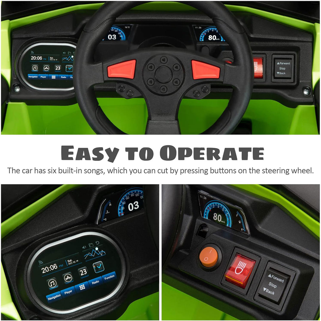 TOBBI 12 Volt Kids Ride on Electric Car Off Road UTV Truck with Horn, Green - VMInnovations