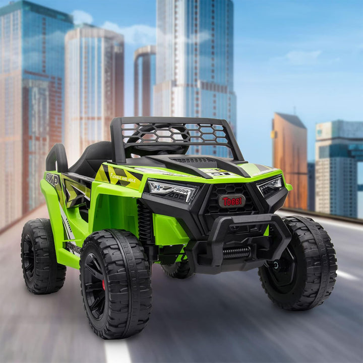 TOBBI 12 Volt Kids Ride on Electric Car Off Road UTV Truck with Horn, Green - VMInnovations