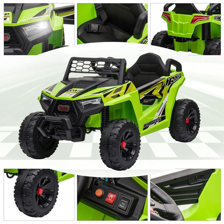 TOBBI 12 Volt Kids Ride on Electric Car Off Road UTV Truck with Horn, Green - VMInnovations