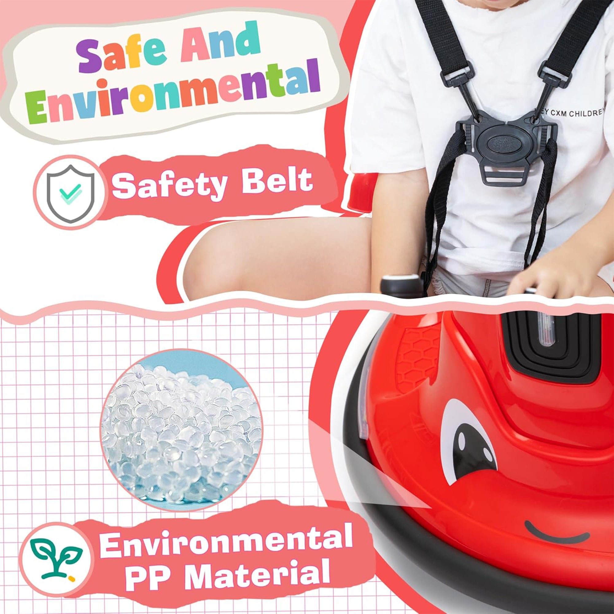 TOBBI 12V Snail Baby Bumper Electric Car, Kids Ride On Toy with Remote, Red - VMInnovations