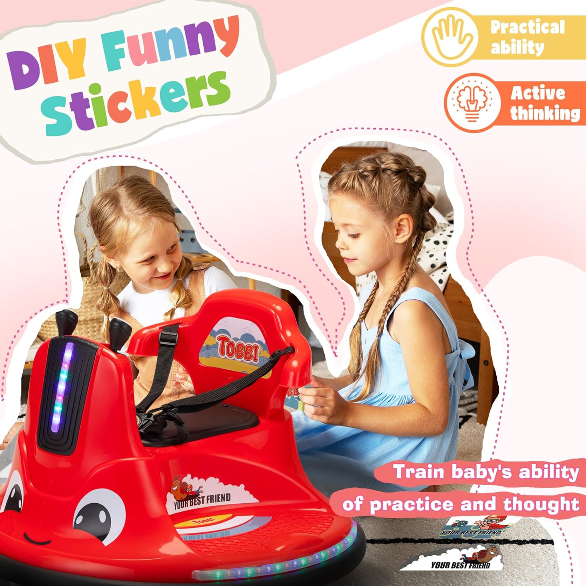 TOBBI 12V Snail Baby Bumper Electric Car, Kids Ride On Toy with Remote, Red - VMInnovations