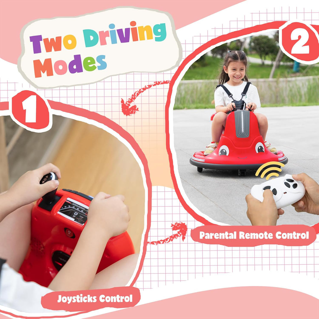 TOBBI 12V Snail Baby Bumper Electric Car, Kids Ride On Toy with Remote, Red - VMInnovations