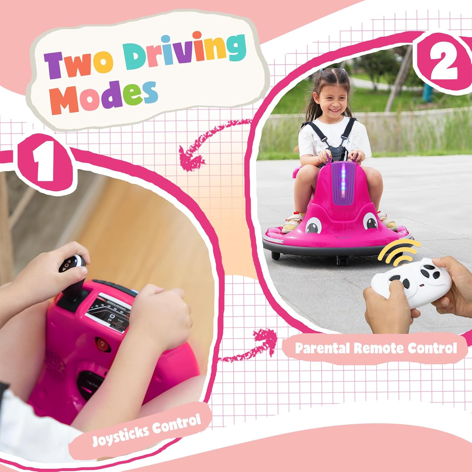 TOBBI 12V Snail Baby Bumper Electric Car, Kids Ride On Toy with Remote, Rose Red - VMInnovations