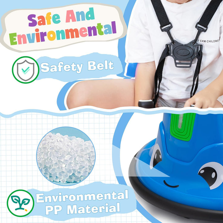 TOBBI 12V Snail Baby Bumper Electric Car, Kids Ride On Toy with Remote, Azure - VMInnovations