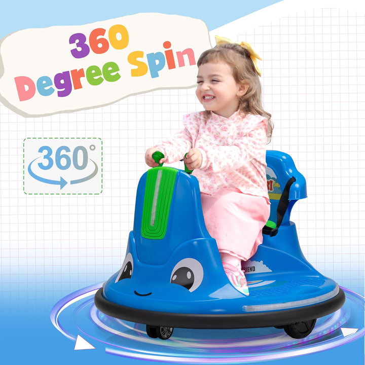 TOBBI 12V Snail Baby Bumper Electric Car, Kids Ride On Toy with Remote, Azure - VMInnovations