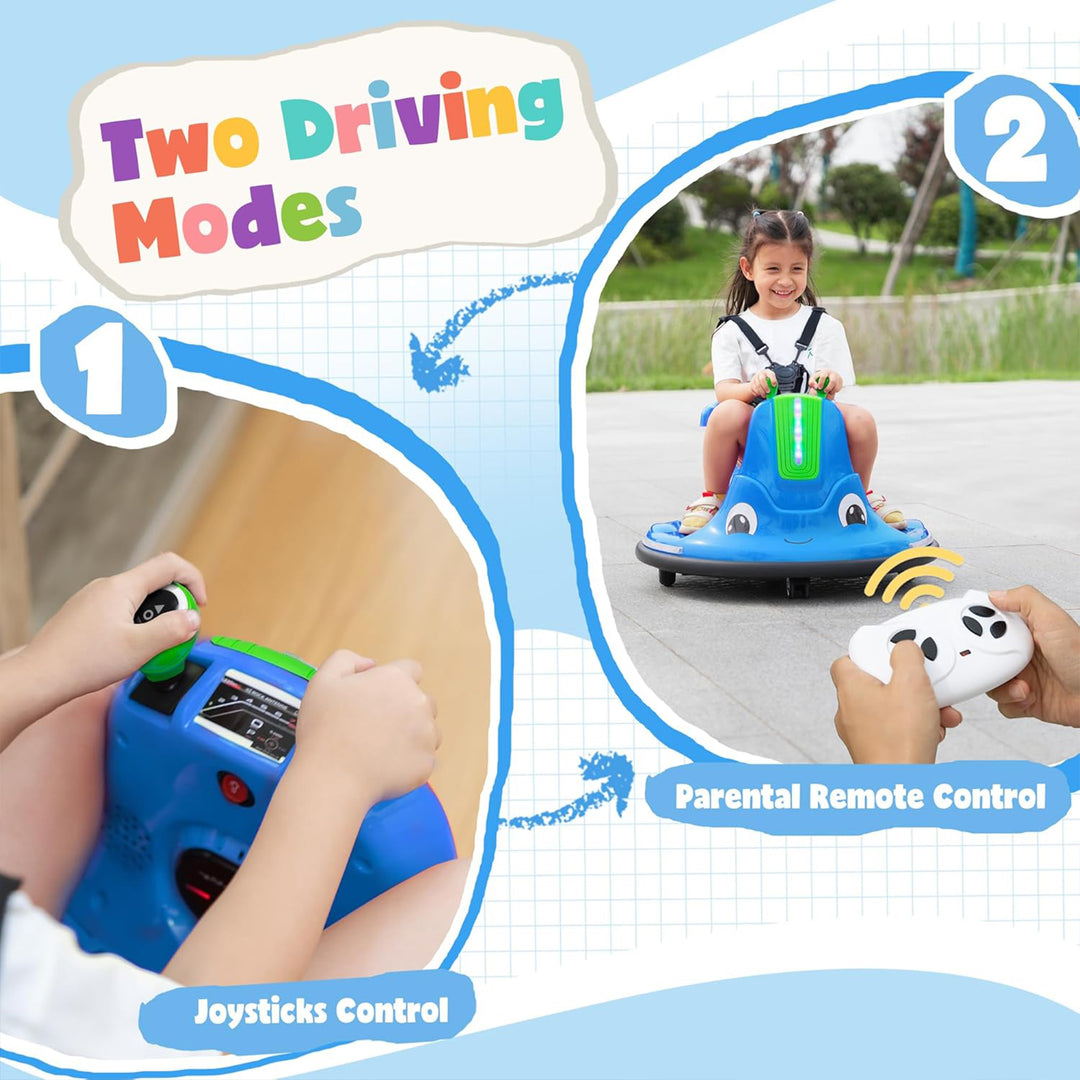 TOBBI 12V Snail Baby Bumper Electric Car, Kids Ride On Toy with Remote, Azure - VMInnovations