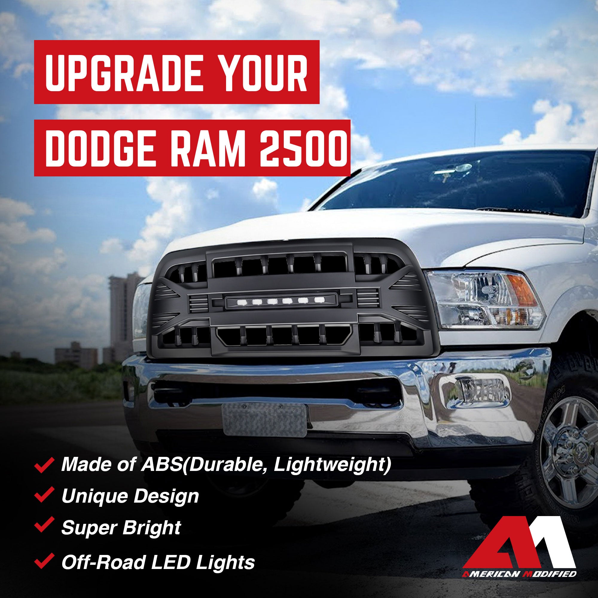 AMERICAN MODIFIED Grille for 13-18 Dodge Ram 2500/3500, Matte Black (For Parts) - VMInnovations