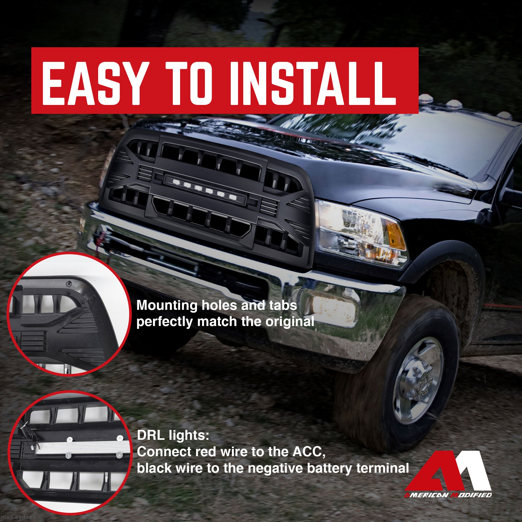 AMERICAN MODIFIED Armor Grille for '13-'18 Dodge Ram 2500/3500, Black (Open Box) - VMInnovations