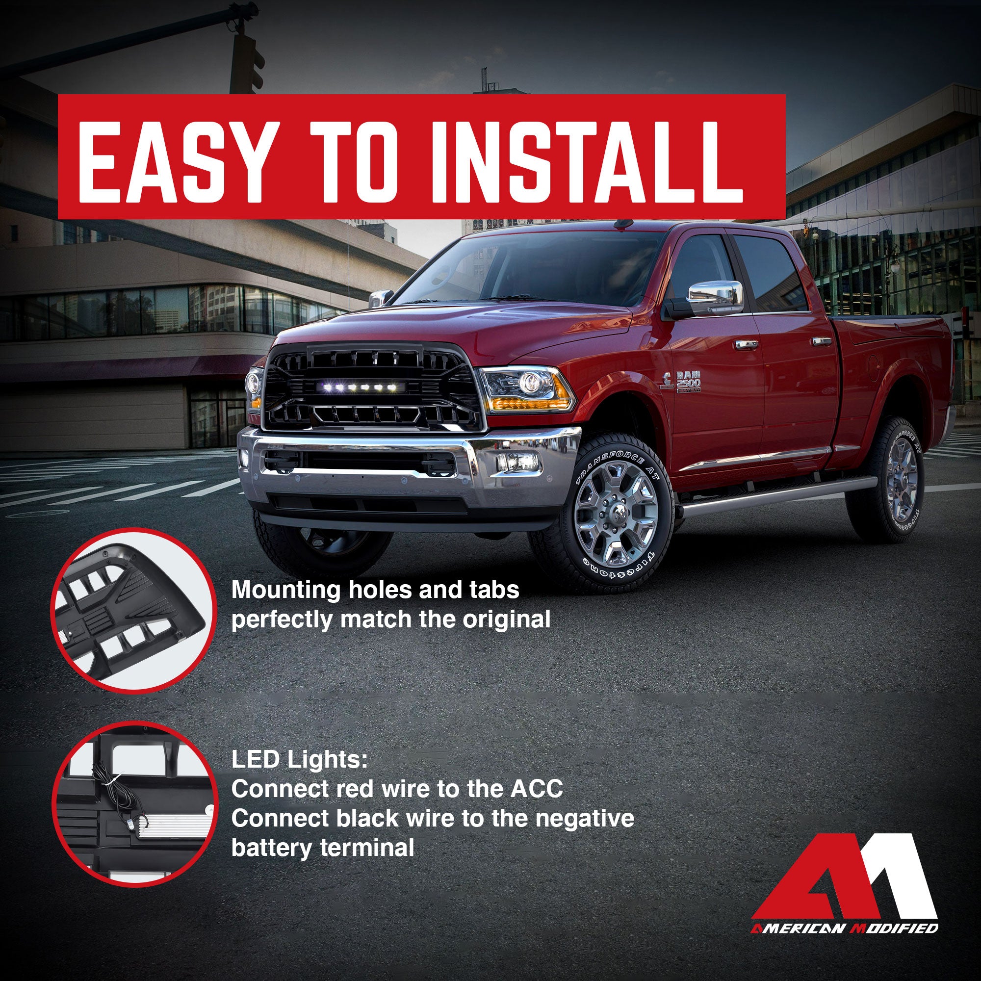 AMERICAN MODIFIED Armor Grille for 2013-18 Dodge Ram2500/3500, Black (Open Box)