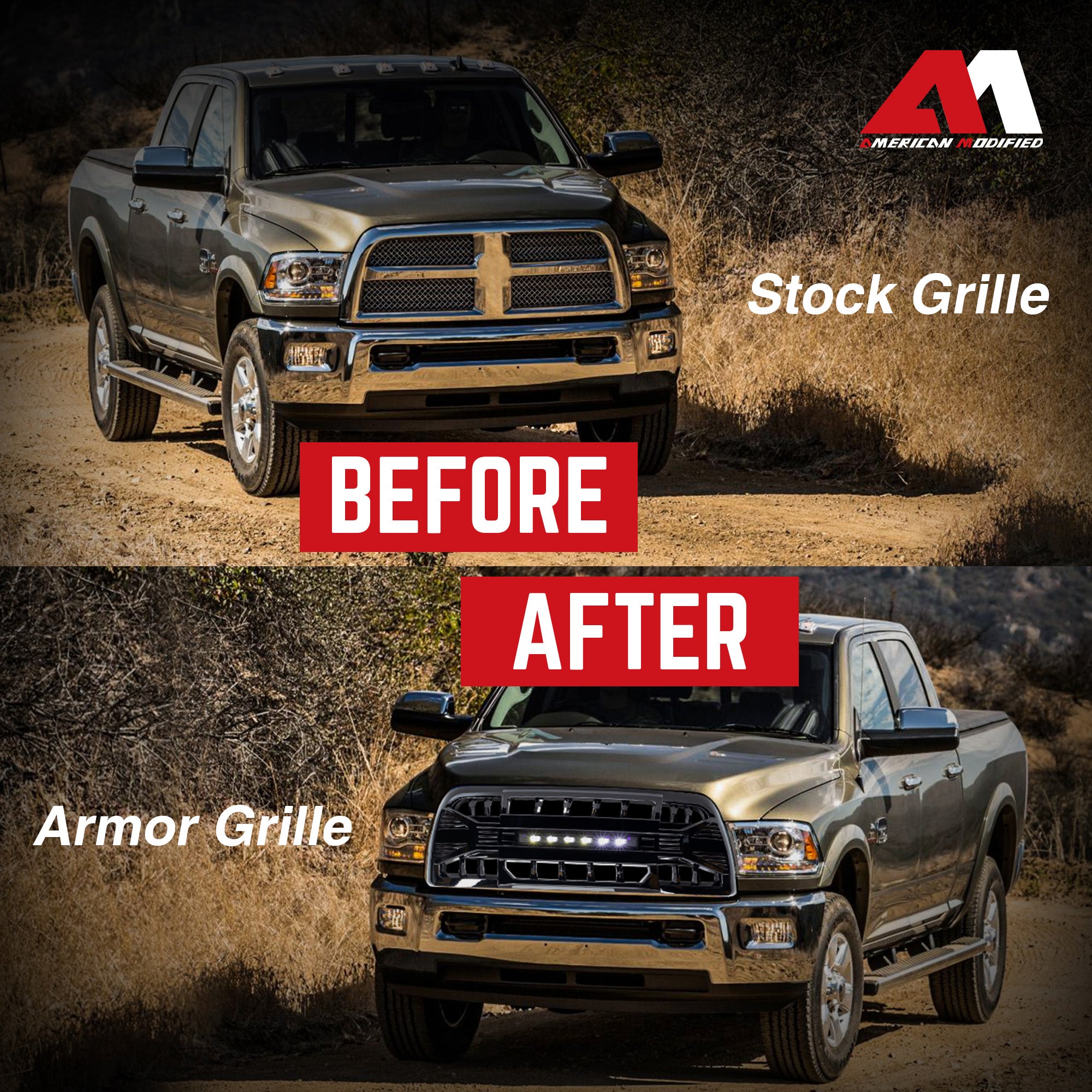 AMERICAN MODIFIED Armor Grille for 2013-18 Dodge Ram2500/3500, Black (Open Box) - VMInnovations