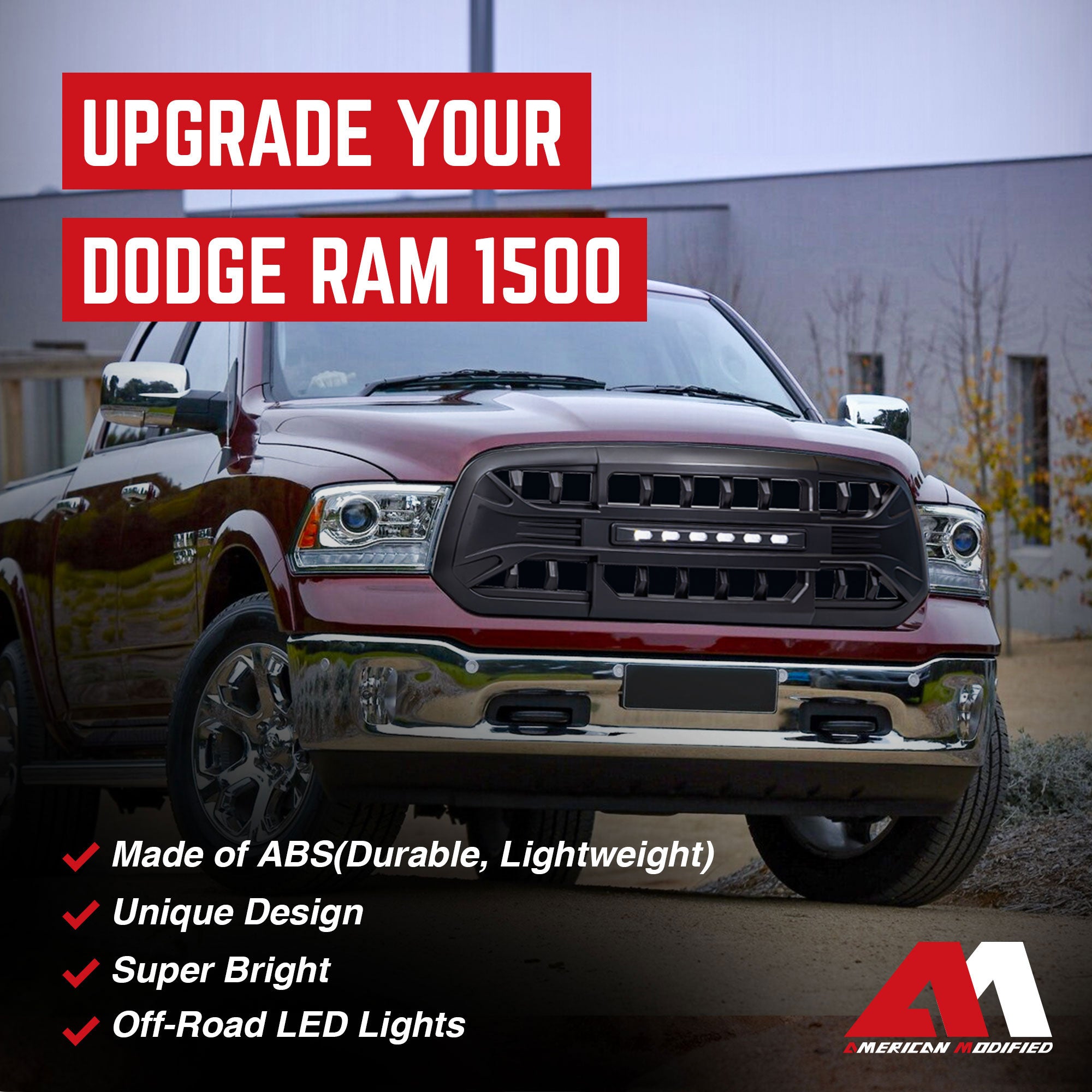 AMERICAN MODIFIED Armor Grille for 13-18 Dodge Ram 1500, 19-23 Ram 1500, Black - VMInnovations