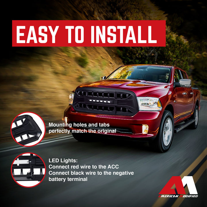 AMERICAN MODIFIED Armor Grille for 13-18 Dodge Ram 1500, 19-23 Ram 1500, Black - VMInnovations