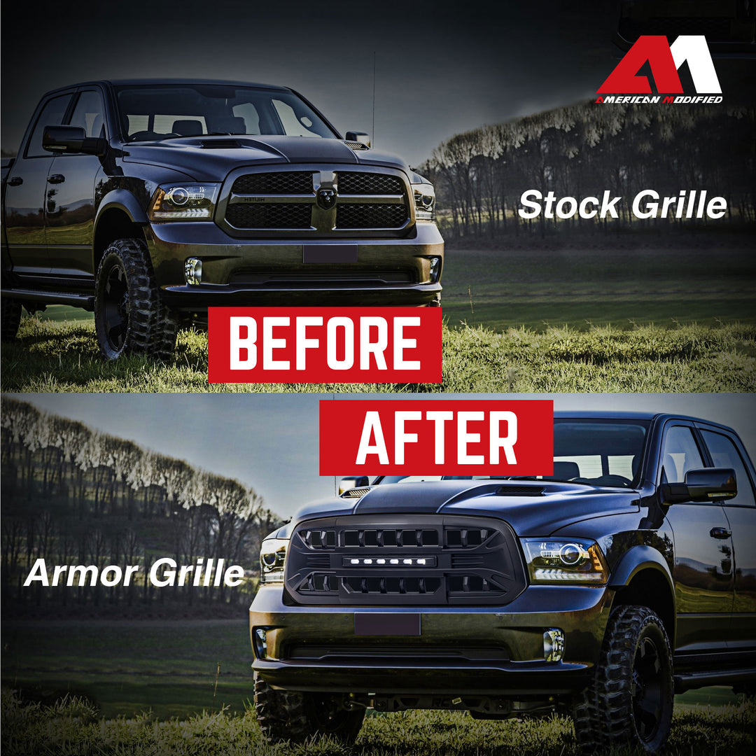 AMERICAN MODIFIED Armor Grille for 13-18 Dodge Ram 1500, 19-23 Ram 1500, Black - VMInnovations