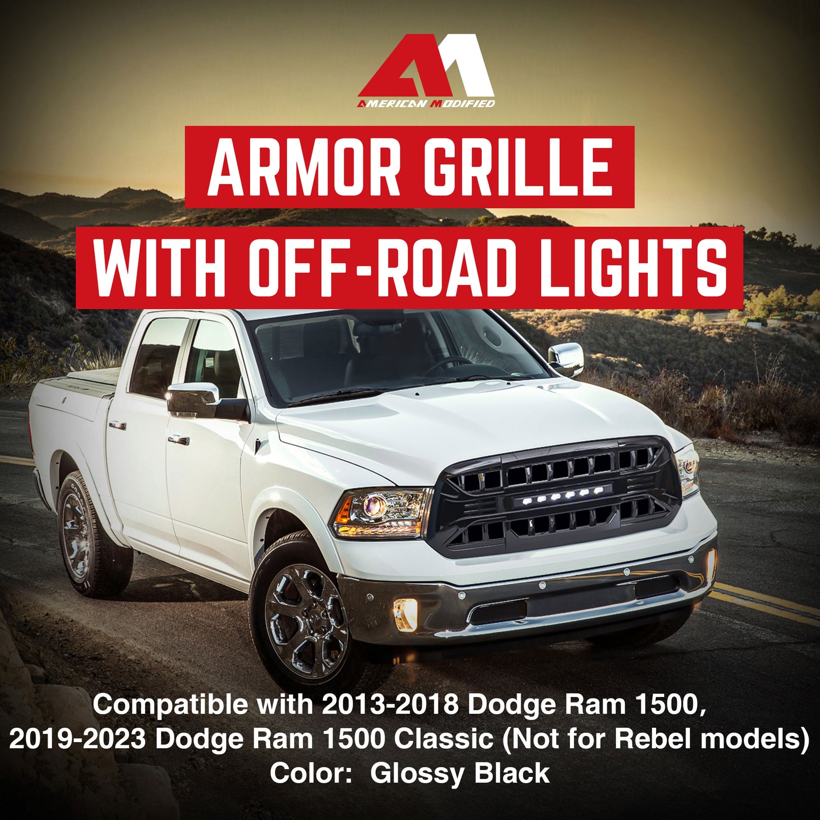 AMERICAN MODIFIED Armor Grille for 13-18 Dodge Ram 1500, 19-23 Ram 1500, Black - VMInnovations