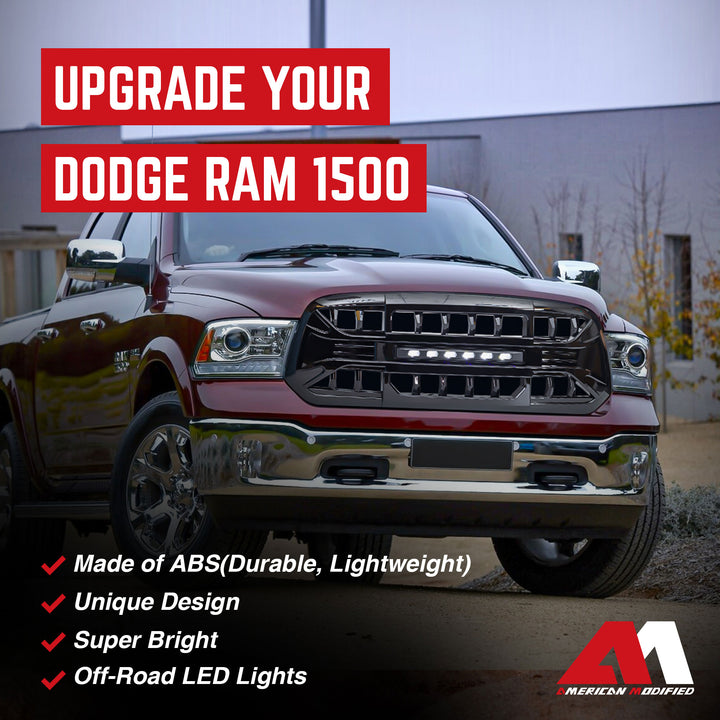 AMERICAN MODIFIED Armor Grille for 13-18 Dodge Ram 1500, 19-23 Ram 1500, Black - VMInnovations