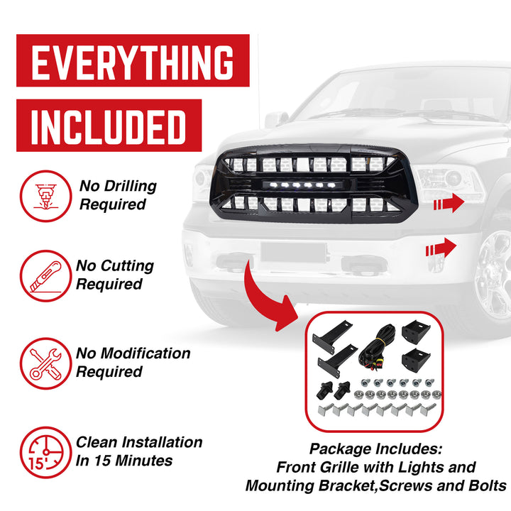 AMERICAN MODIFIED Armor Grille for 13-18 Dodge Ram 1500, 19-23 Ram 1500, Black - VMInnovations