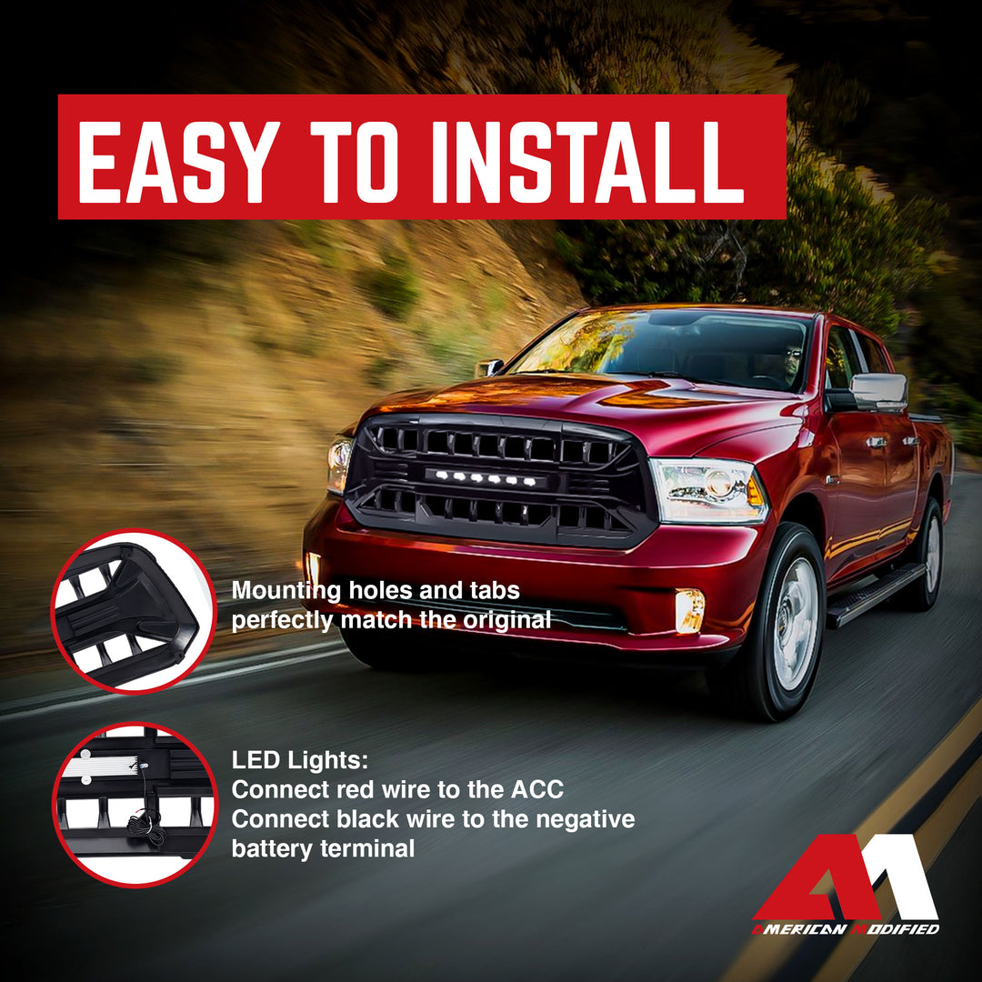 AMERICAN MODIFIED Armor Grille for 13-18 Dodge Ram 1500, 19-23 Ram 1500, Black - VMInnovations