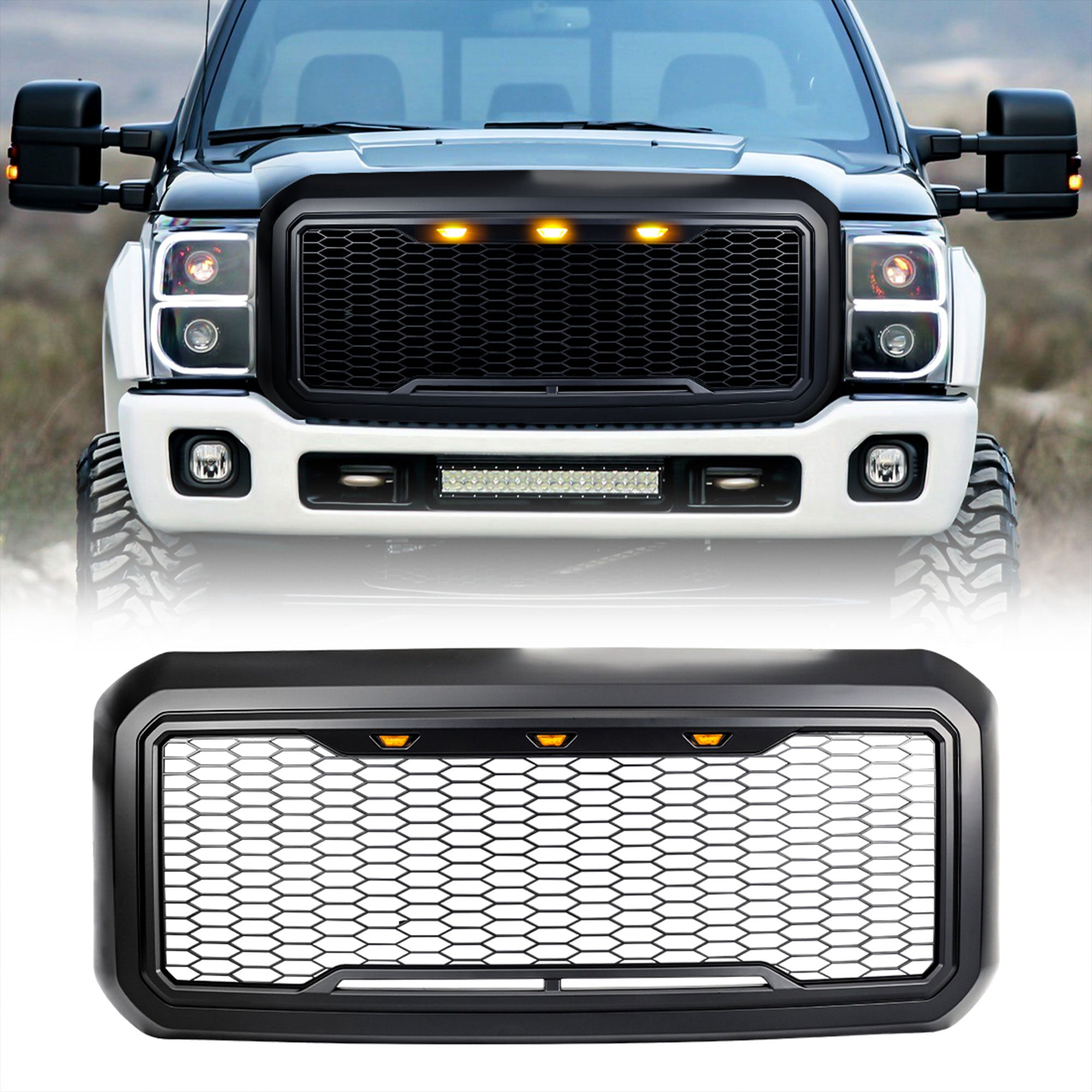 AMERICAN MODIFIED Front Grille for 2011-2016 Ford F250/350/450/550, Matte Black - VMInnovations