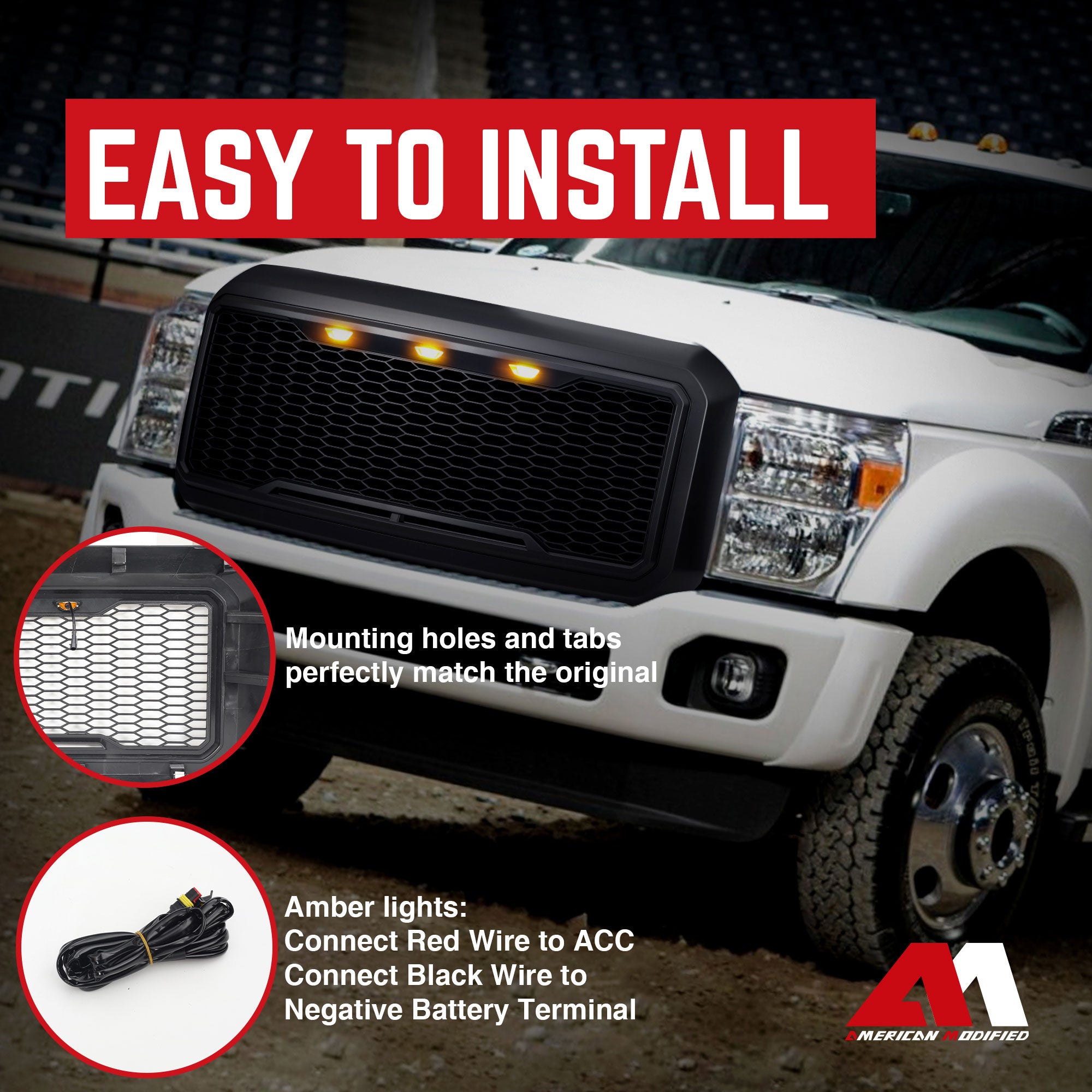 AMERICAN MODIFIED Grille for 11-16 Ford F250/350/450/550, Matte Black (Used) - VMInnovations