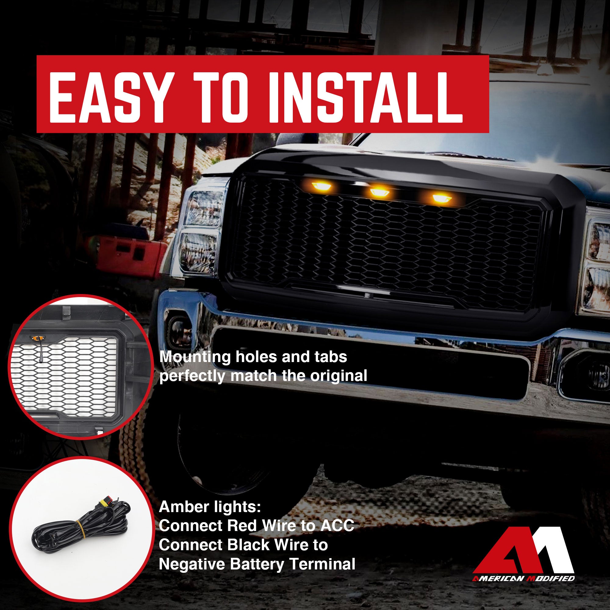 AMERICAN MODIFIED Front Grille for 2011-2016 Ford, Glossy Black (Open Box) - VMInnovations