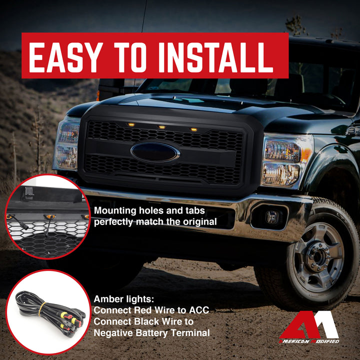 AMERICAN MODIFIED Raptor Style Mesh Grille for 2011-2016 Ford F250/350/450/550 - VMInnovations