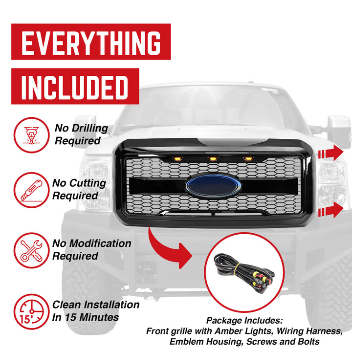 AMERICAN MODIFIED Raptor Style Mesh Grille for 2011-2016 Ford F250/350/450/550 - VMInnovations