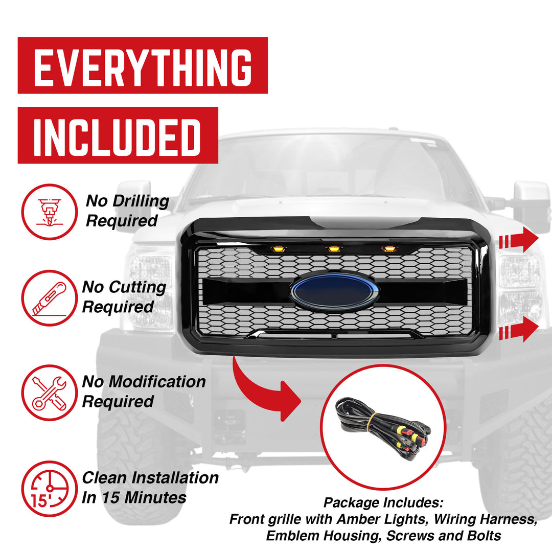 AMERICAN MODIFIED Raptor Style Mesh Grille for 2011-2016 Ford F250/350/450/550 - VMInnovations