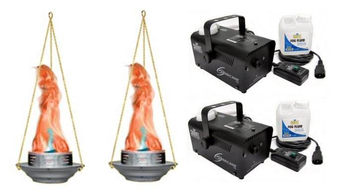 (2) CHAUVET BOB LED DJ Club Fire Flame Simulator Lights + (2) H700 Fog Machines