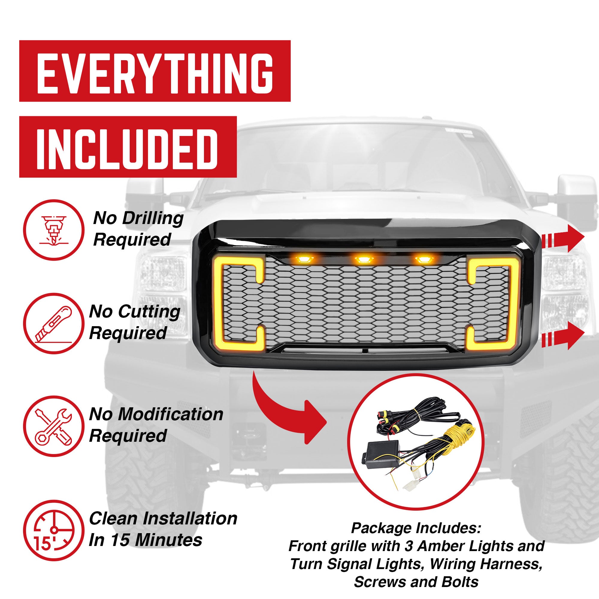 AMERICAN MODIFIED Raptor Style Mesh Grille for 2011-2016 Ford F250/350/450/550 - VMInnovations