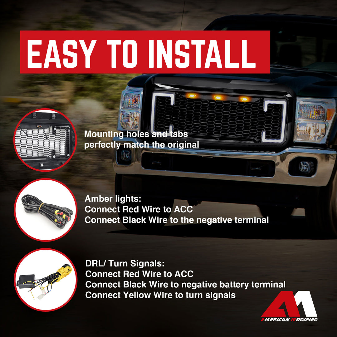 AMERICAN MODIFIED Raptor Style Mesh Grille for 2011-2016 Ford F250/350/450/550 - VMInnovations