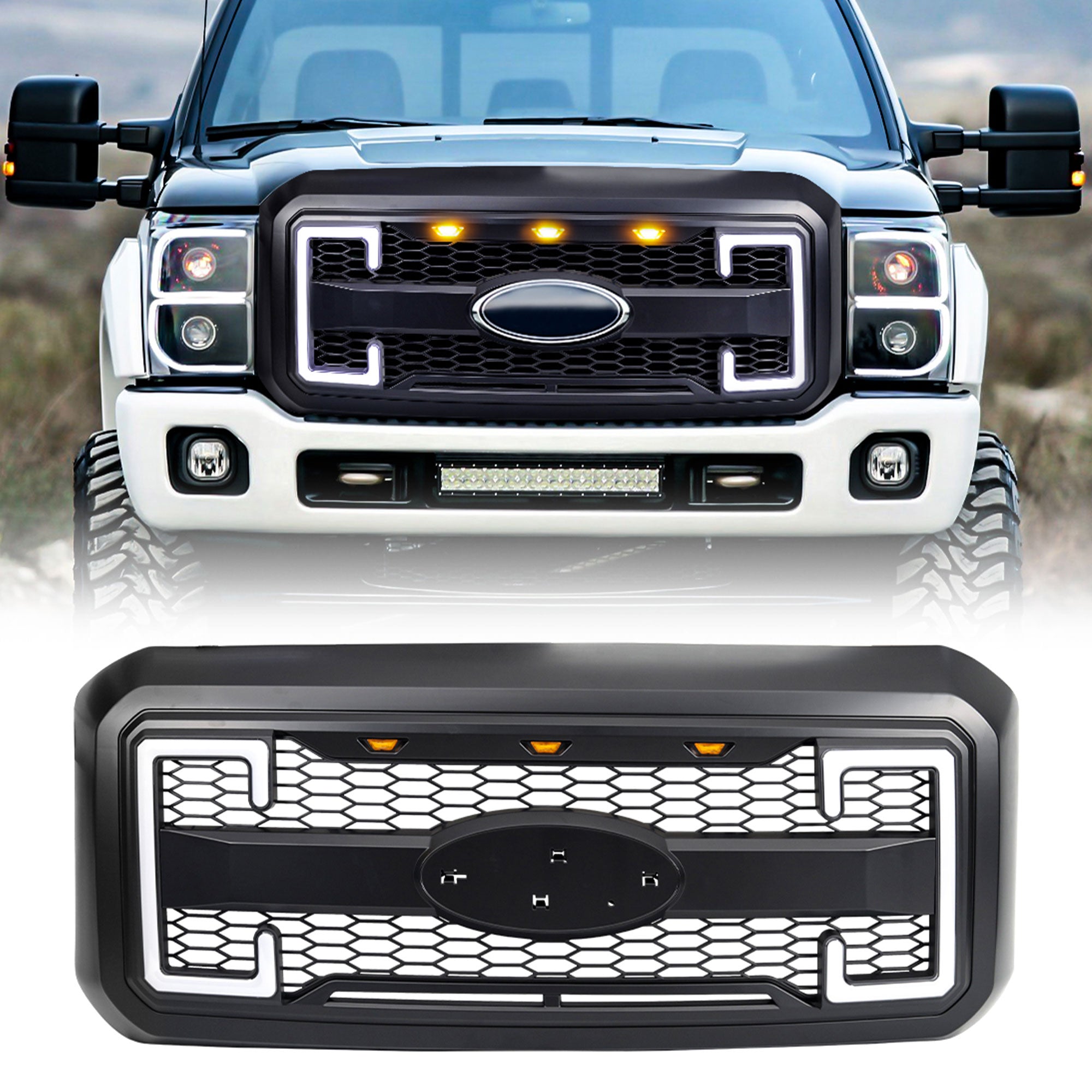 AMERICAN MODIFIED Raptor Style Mesh Grille for 2011-2016 Ford F250/350/450/550 - VMInnovations