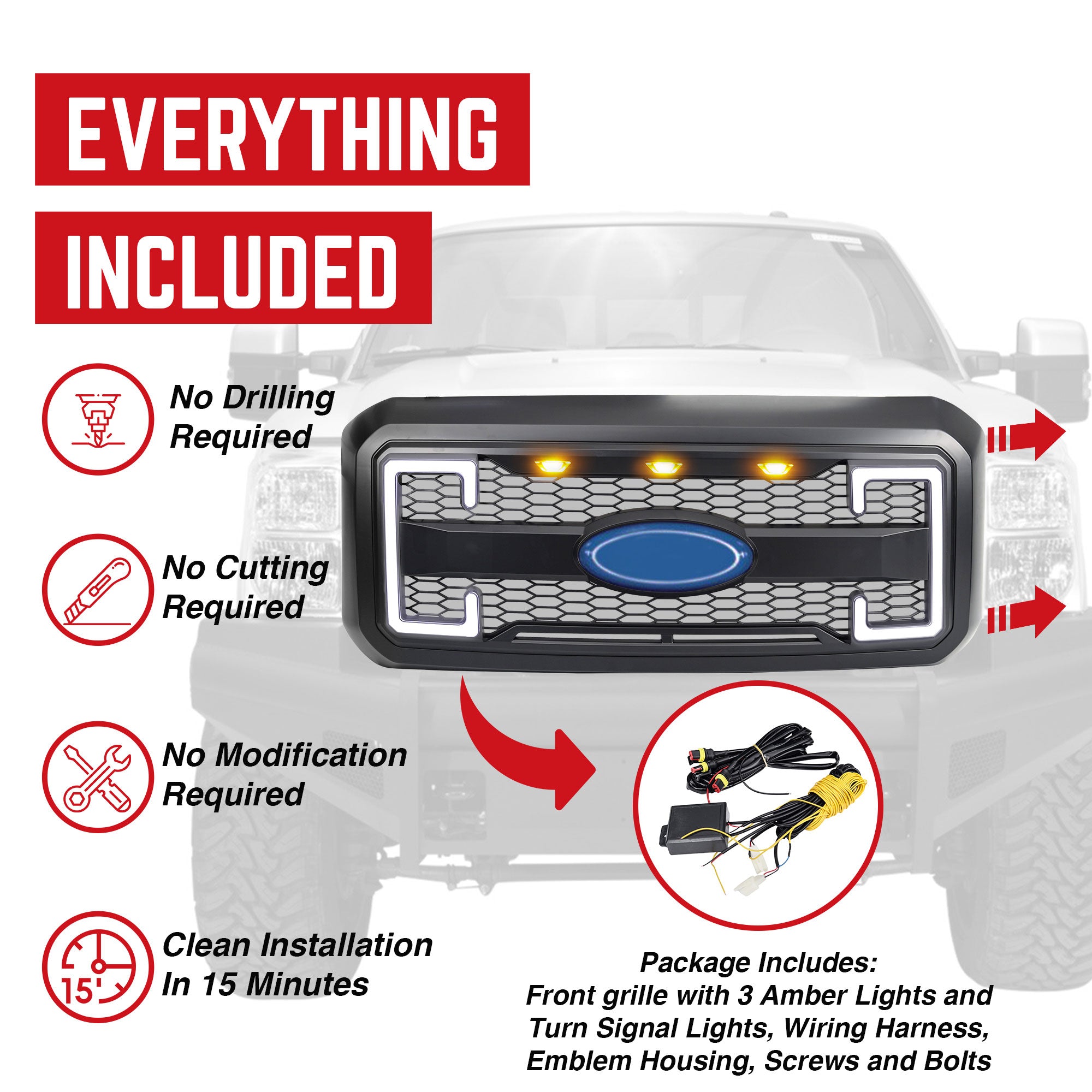 AMERICAN MODIFIED Raptor Style Grille 2011-16 Ford F250/350/450/550(Open Box) - VMInnovations