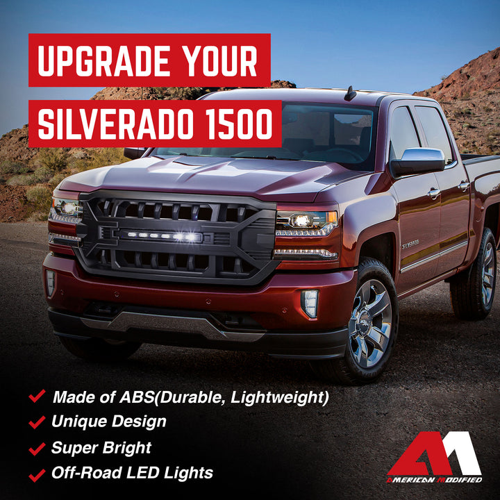 AMERICAN MODIFIED Armor Grille for 16-19 Chevrolet Silverado 1500, Matte Black - VMInnovations