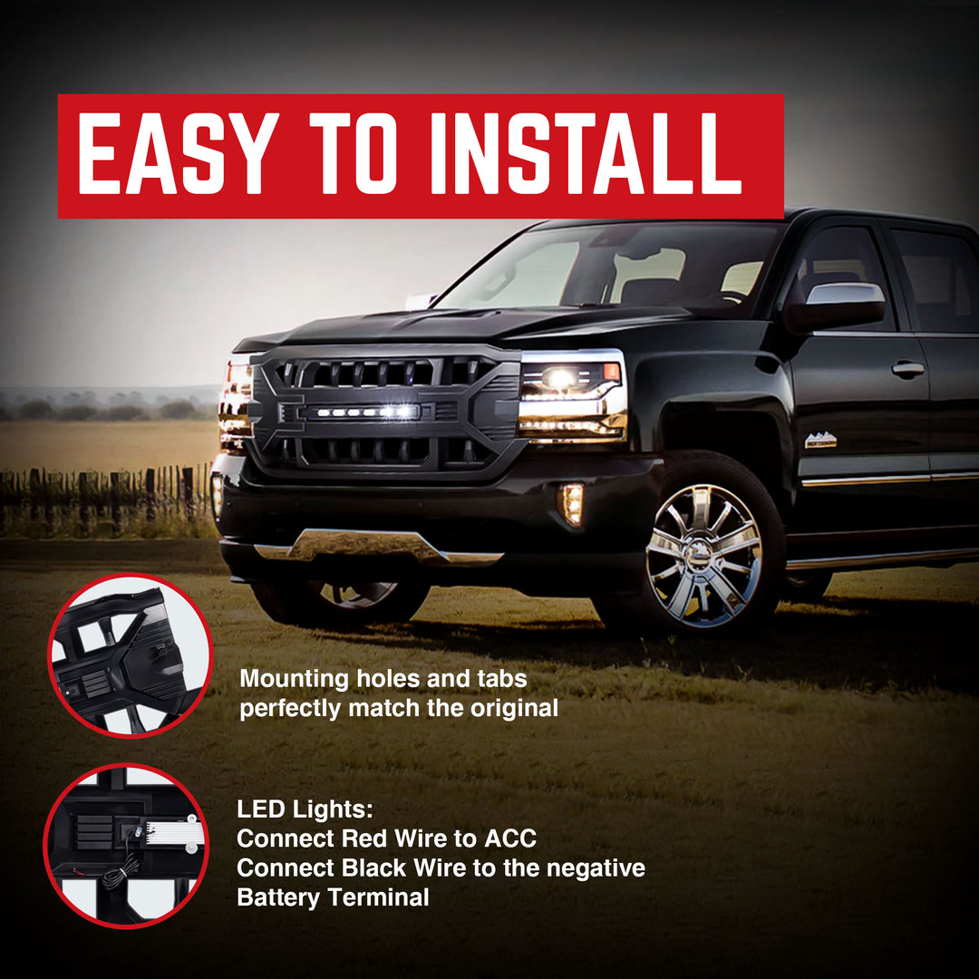 AMERICAN MODIFIED Armor Grille for 16-19 Chevrolet Silverado 1500, Matte Black - VMInnovations