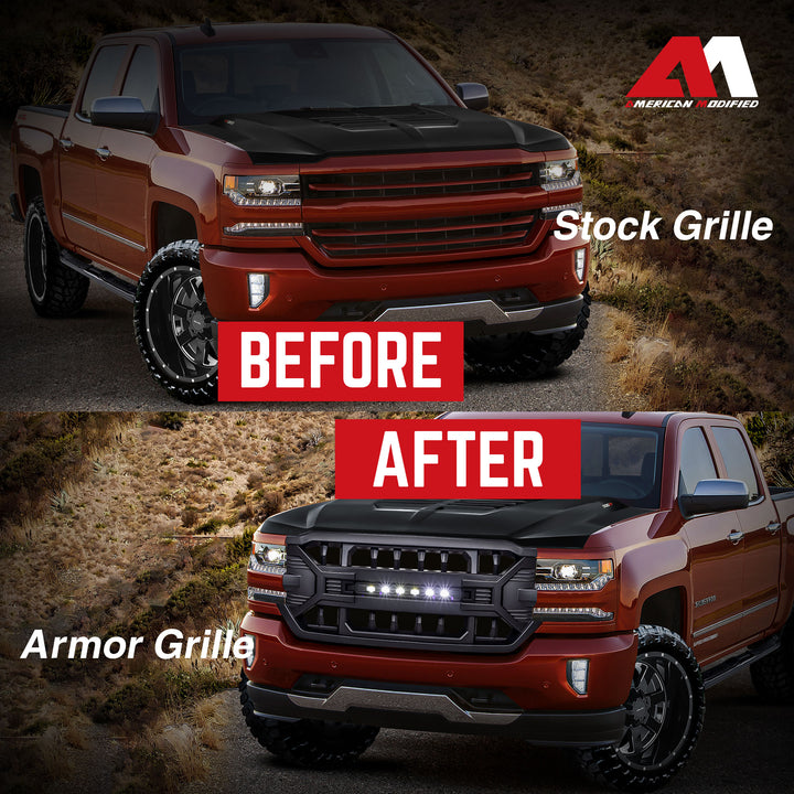 AMERICAN MODIFIED Armor Grille for 16-19 Chevrolet Silverado 1500, Matte Black - VMInnovations