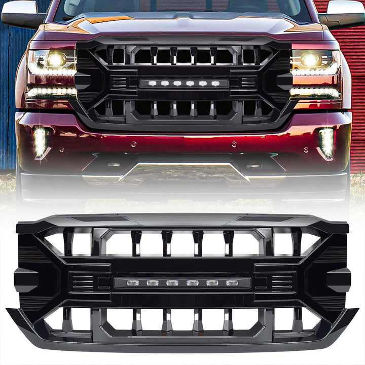 AMERICAN MODIFIED Armor Grille for 2016-2019 Chevy Silverado 1500, Glossy Black - VMInnovations