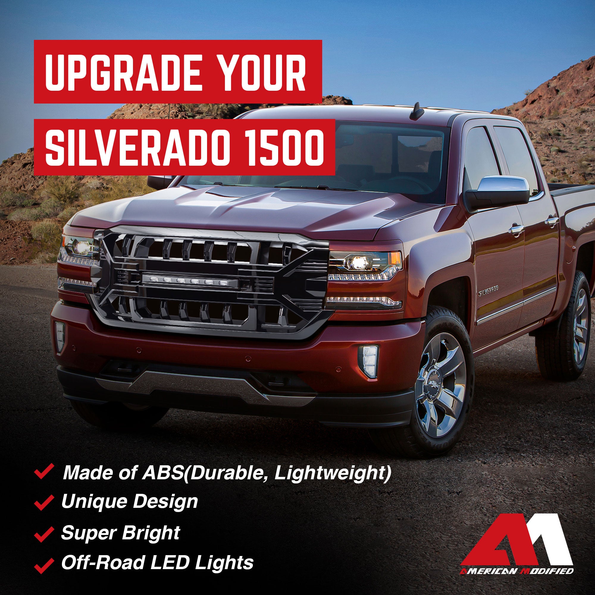 AMERICAN MODIFIED Grille for 16-19 Chevy Silverado 1500, Glossy Black (Open Box) - VMInnovations