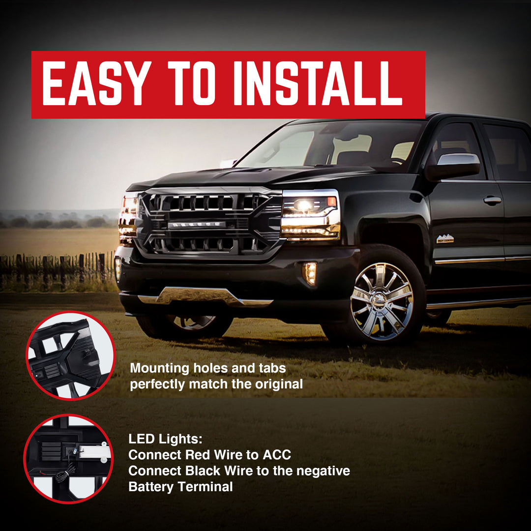 AMERICAN MODIFIED Armor Grille for 2016-2019 Chevy Silverado 1500, Glossy Black - VMInnovations