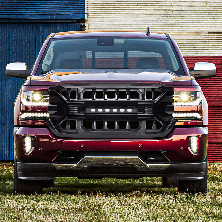 AMERICAN MODIFIED Armor Grille for 2016-2019 Chevy Silverado 1500, Glossy Black - VMInnovations