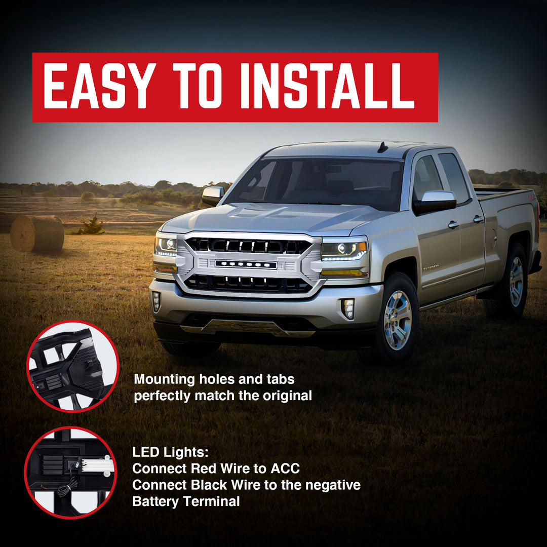 AMERICAN MODIFIED Armor Grille for 2016-2019 Chevrolet Silverado 1500, Silver - VMInnovations