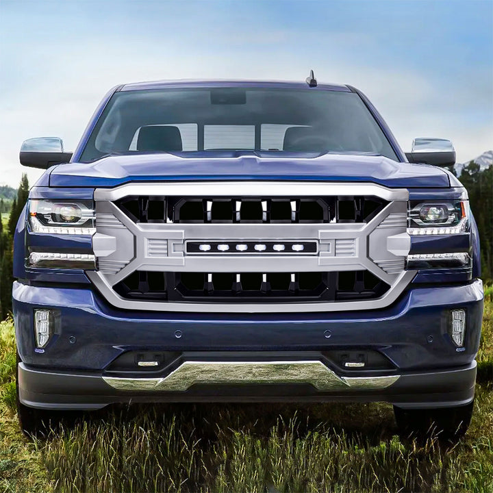AMERICAN MODIFIED Armor Grille for 2016-2019 Chevrolet Silverado 1500, Silver - VMInnovations