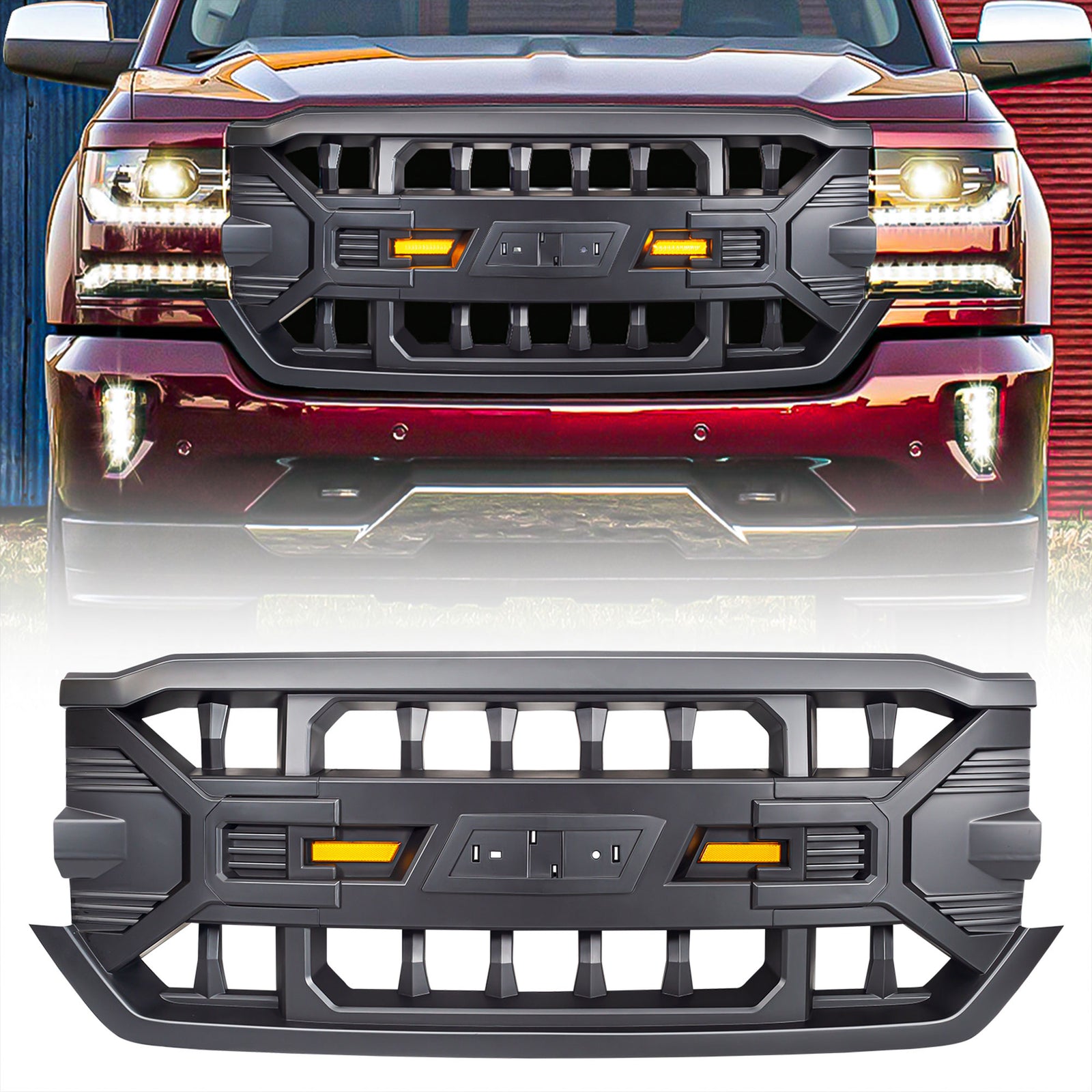 AMERICAN MODIFIED Armor Grille for 2016-2019 Chevy Silverado 1500, Matte Black - VMInnovations