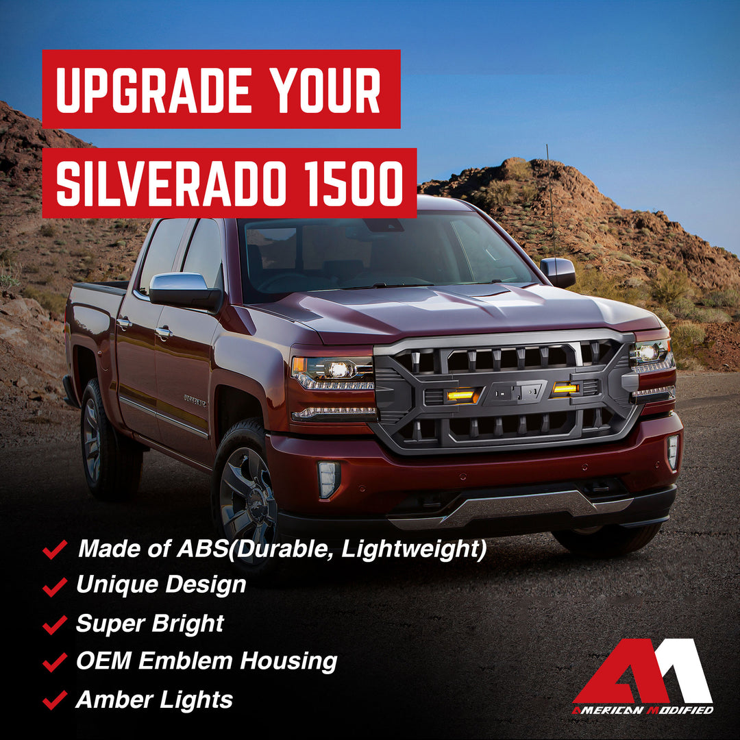 AMERICAN MODIFIED Armor Grille for 2016-2019 Chevy Silverado 1500, Matte Black - VMInnovations