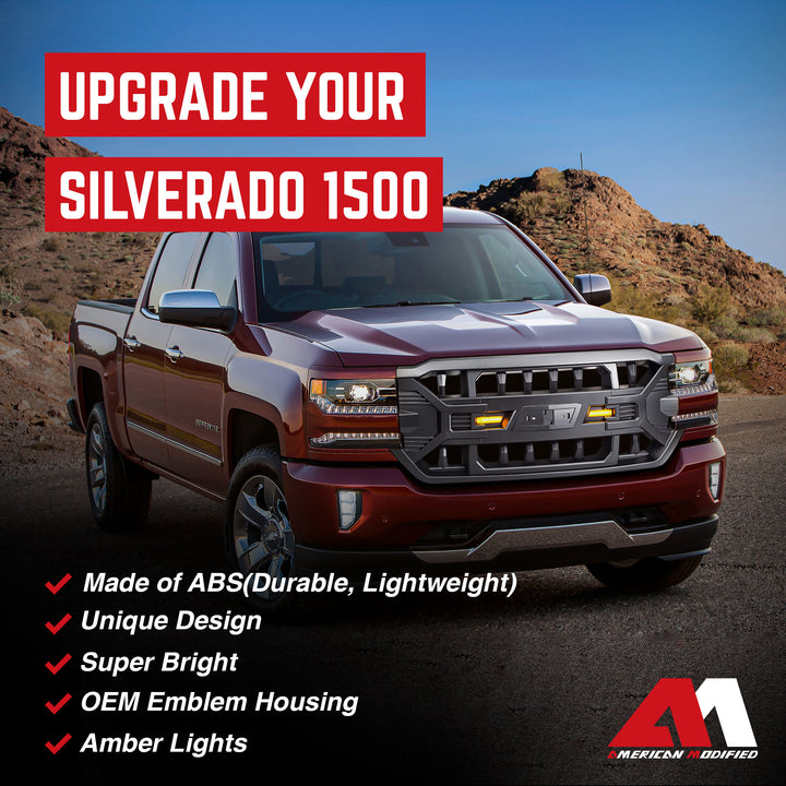 AMERICAN MODIFIED Armor Grille for 2016-2019 Chevy Silverado 1500, Matte Black - VMInnovations